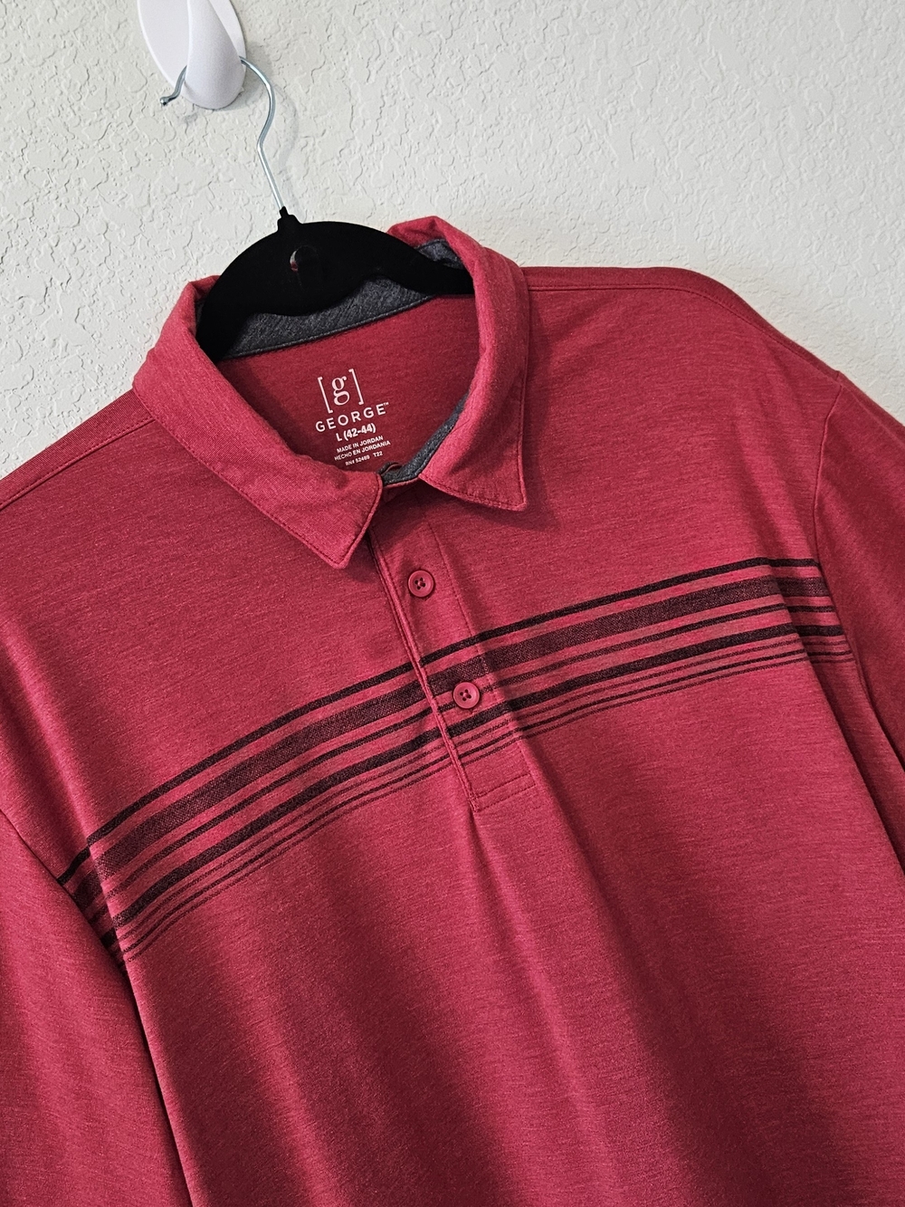 George Men’s Crimson Polo with Black Chest Stripes - Picture 3 of 5